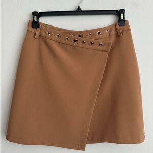 Elegant Tan A-Line Skirt with Eyelet Accents Love Republic Wrap Skirt